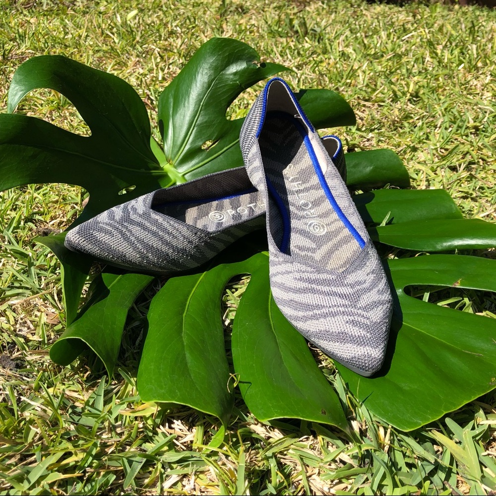 Rothy’s  Point toe flat in Grey Zebra stripe